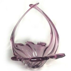 Vintage Chalet Art Glass Basket Sculptural Bowl Cranbury Large 12"